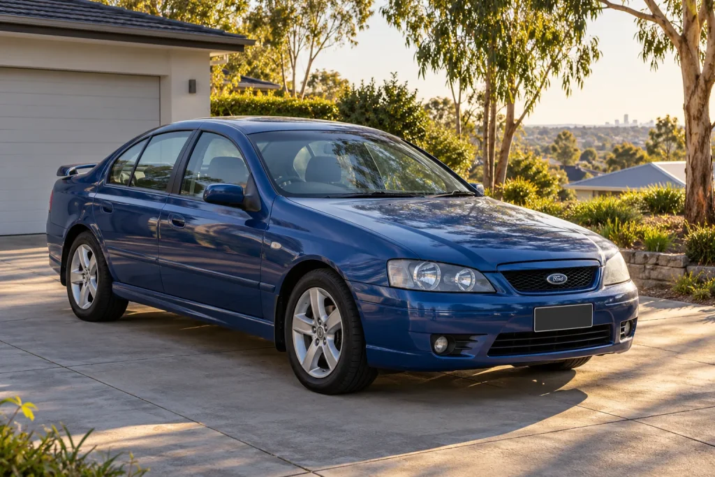Illustrative older Ford Falcon in a Melbourne driveway