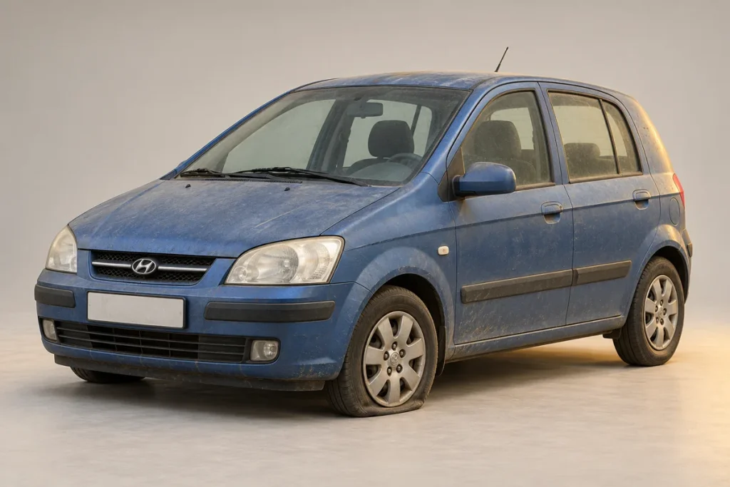 Illustrative older non-running Hyundai hatchback